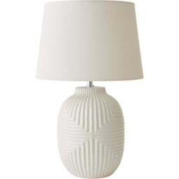 ValueLights Harrison Taper Shade White Geo Ribbed Pattern Gloss Large LED Table Lamp - Size: 56 x 35 x 35cm - Wilko