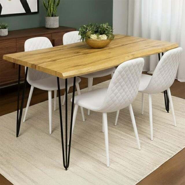 Kosy Koala 4 Seater Faux Leather Wooden Dining Set White - Brown - Wilko - image 1