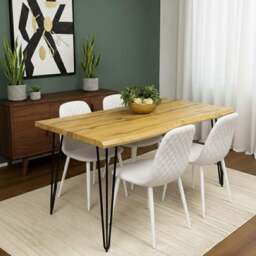 Kosy Koala 4 Seater Faux Leather Wooden Dining Set White - Brown - Wilko - thumbnail 5