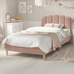 Flair Scallop Single Pink Velvet Bed Frame - Wilko - thumbnail 1