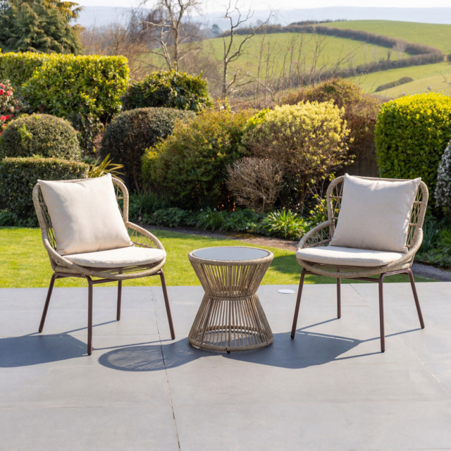 Artemis Home Sagone 2 Seater Brown and Cream PE Rattan Bistro Set - Size: 3 Seater - Wilko - image 1