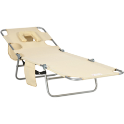 Outsunny Beige 5 Level Adjustable Folding Sun Lounger with Reading Hole - Size: 72 x 11 x 57cm - Cream - Wilko - thumbnail 3