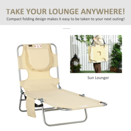 Outsunny Beige 5 Level Adjustable Folding Sun Lounger with Reading Hole - Size: 72 x 11 x 57cm - Cream - Wilko - thumbnail 6