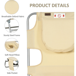 Outsunny Beige 5 Level Adjustable Folding Sun Lounger with Reading Hole - Size: 72 x 11 x 57cm - Cream - Wilko - thumbnail 7