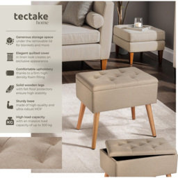 tectake Ranya Sand Linen Look Upholstered Bench - Size: 45.5 x 37.5 x 51cm - Yellow - Wilko - thumbnail 6