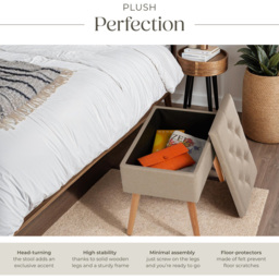 tectake Ranya Sand Linen Look Upholstered Bench - Size: 45.5 x 37.5 x 51cm - Yellow - Wilko - thumbnail 4