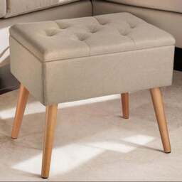 tectake Ranya Sand Linen Look Upholstered Bench - Size: 45.5 x 37.5 x 51cm - Yellow - Wilko