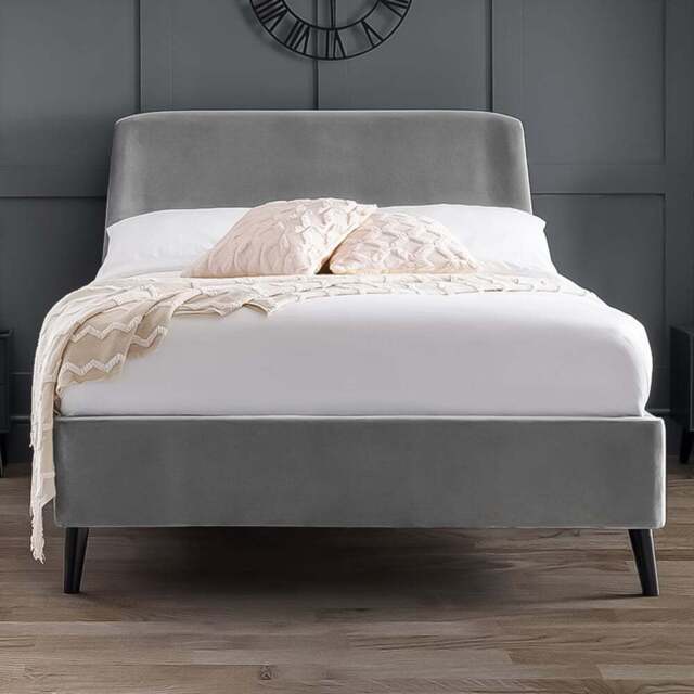 Julian Bowen Frida King Size Grey Curved Velvet Bed Frame - Wilko - image 1