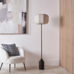Pacific Lifestyle Oscar Natural Linen Shade Black Metal Structured Floor Lamp - Size: 157 x 41 x 41cm - Wilko - thumbnail 3