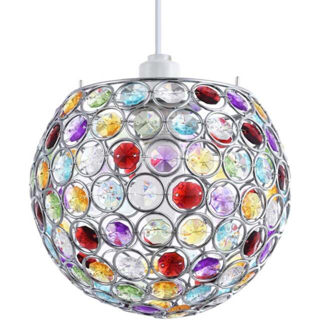 Happy Homewares Round Globe Small Multi Acrylic Bead Jewels Pendant Shade - Size: 18 x 18 x 18cm - Wilko - image 1