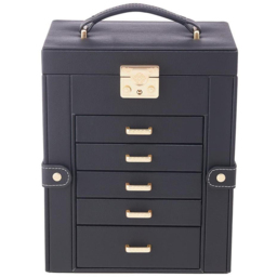Living and Home 5 Drawer Black Faux Leather Jewellery Box with Mirror - Size: 26 x 21 x 15cm - Wilko - thumbnail 4