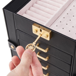 Living and Home 5 Drawer Black Faux Leather Jewellery Box with Mirror - Size: 26 x 21 x 15cm - Wilko - thumbnail 7