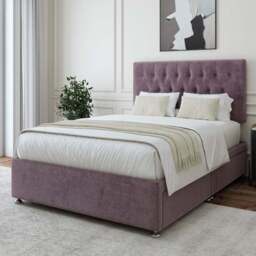 Bedmaster Small Double Mauve Naples Linen 4 Drawer Divan Base with Lona Headboard - Brown - Wilko
