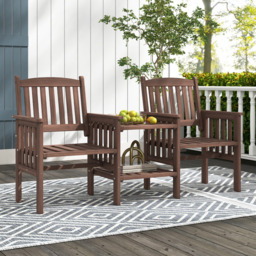 Costway 2 Seater Fir Wood Outdoor Loveseat and Side Table Set Brown - Size: 165 x 60 x 88cm - Wilko - thumbnail 5