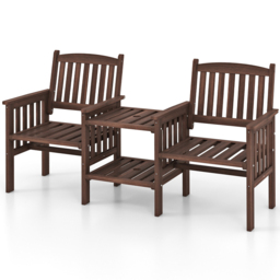 Costway 2 Seater Fir Wood Outdoor Loveseat and Side Table Set Brown - Size: 165 x 60 x 88cm - Wilko - thumbnail 3