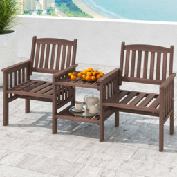 Costway 2 Seater Fir Wood Outdoor Loveseat and Side Table Set Brown - Size: 165 x 60 x 88cm - Wilko - thumbnail 1