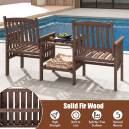 Costway 2 Seater Fir Wood Outdoor Loveseat and Side Table Set Brown - Size: 165 x 60 x 88cm - Wilko - thumbnail 6