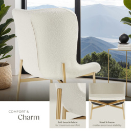 tectake Tessa White and Gold Boucle Padded Dining Chair - Size: 90 x 54 x 62cm - Wilko - thumbnail 7