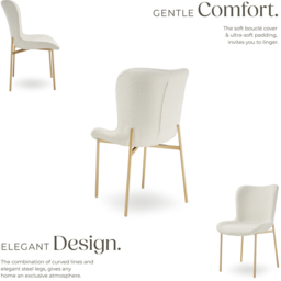 tectake Tessa White and Gold Boucle Padded Dining Chair - Size: 90 x 54 x 62cm - Wilko - thumbnail 6