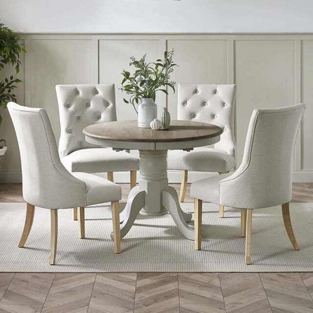 Furniturebox Fowey Kensington 4 Seater Wooden Extendable Dining Set Light Grey and Limewash Effect - Wilko - image 1