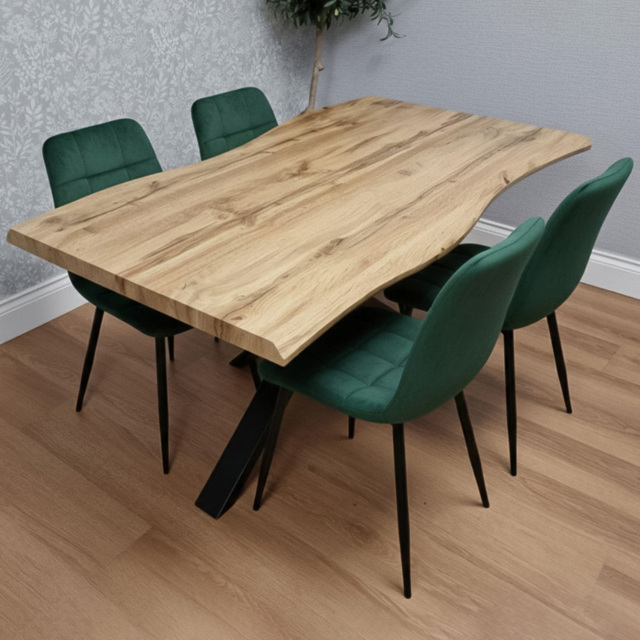 Portland 4 Seater Velvet Tufted Wooden Tabletop Dining Set Green - Wilko - image 1