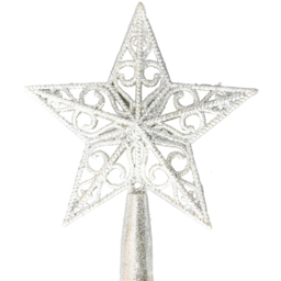 Shatchi Silver Glitter Star Tree Topper - Size: 30 x 20 x 2.5cm - Wilko