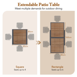 Costway 6 Seater Extendable Wood Finish Patio Dining Table Grey - Wilko - thumbnail 7