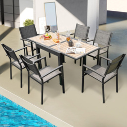 Costway 6 Seater Extendable Wood Finish Patio Dining Table Grey - Wilko - thumbnail 5