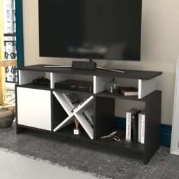Decorotika Aurburn Single Door 8 Shelf Anthracite and White TV Unit - Size: 60.6 x 120 x 29.6cm - Multi - Wilko - thumbnail 1