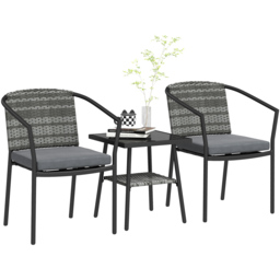 Outsunny 2 Seater Grey and Black Rattan Bistro Set with Cushions - Wilko - thumbnail 3