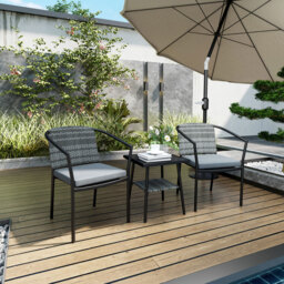 Outsunny 2 Seater Grey and Black Rattan Bistro Set with Cushions - Wilko - thumbnail 5
