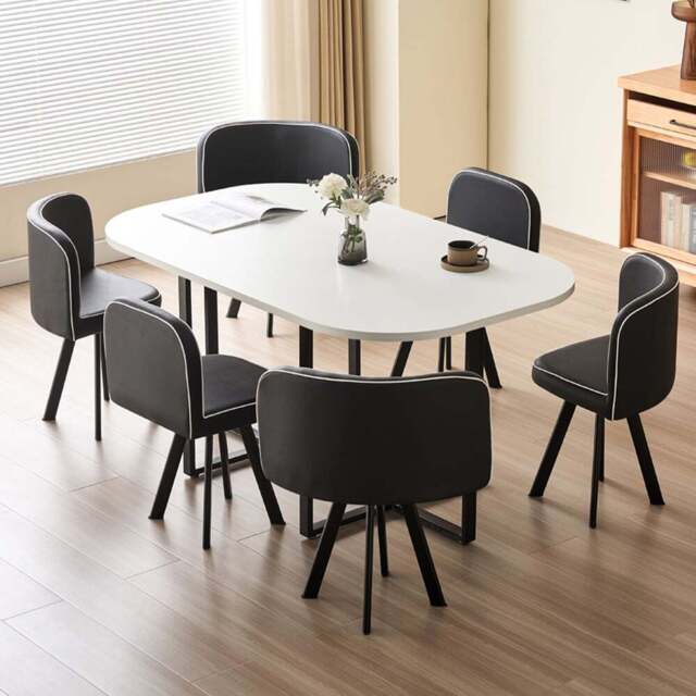 Comfy Living 6 Seater Dining Set White and Black - Wilko - image 1