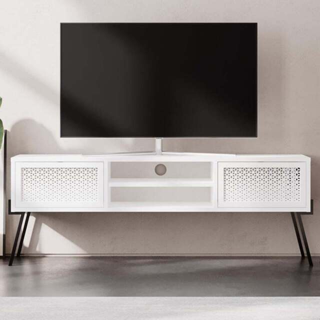 FWStyle Naive 2 Door 2 Shelf White Wide TV Unit - Size: 51 x 143 x 36cm - Wilko - image 1