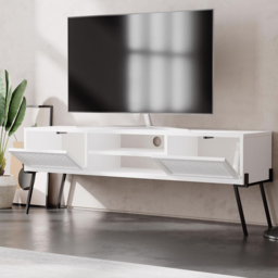 FWStyle Naive 2 Door 2 Shelf White Wide TV Unit - Size: 51 x 143 x 36cm - Wilko - thumbnail 5