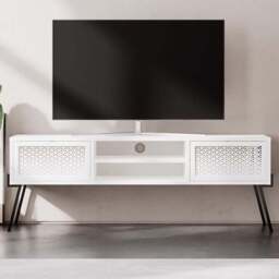FWStyle Naive 2 Door 2 Shelf White Wide TV Unit - Size: 51 x 143 x 36cm - Wilko - thumbnail 1
