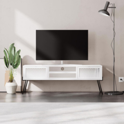FWStyle Naive 2 Door 2 Shelf White Wide TV Unit - Size: 51 x 143 x 36cm - Wilko - thumbnail 7