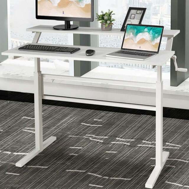 Costway 2 Tier Height Adjustable Standing Desk White - Size: 132.1 x 76.2 x 10.16cm - Wilko - image 1