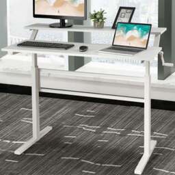 Costway 2 Tier Height Adjustable Standing Desk White - Size: 132.1 x 76.2 x 10.16cm - Wilko