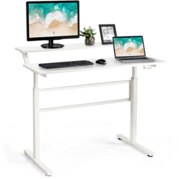 Costway 2 Tier Height Adjustable Standing Desk White - Size: 132.1 x 76.2 x 10.16cm - Wilko - thumbnail 6
