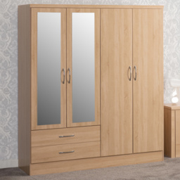 Seconique Nevada 4 Door 2 Drawer Sonoma Oak Mirror Wardrobe - Size: 4 Door, 2 Drawer - Brown - Wilko - thumbnail 1