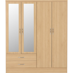 Seconique Nevada 4 Door 2 Drawer Sonoma Oak Mirror Wardrobe - Size: 4 Door, 2 Drawer - Brown - Wilko - thumbnail 3