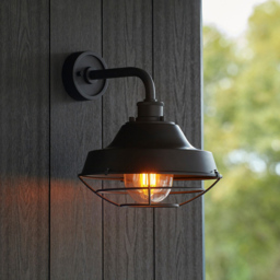 Merano Brindisi Matt Black Clear Glass Textured Outdoor Dome Wall Lamp - Size: 34 x 28 x 31cm - Wilko - thumbnail 3