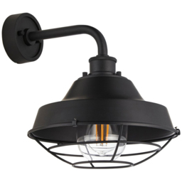 Merano Brindisi Matt Black Clear Glass Textured Outdoor Dome Wall Lamp - Size: 34 x 28 x 31cm - Wilko