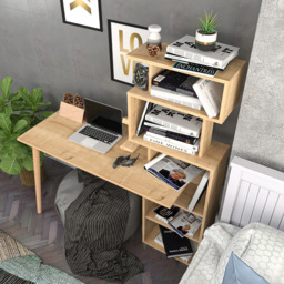 Decorotika Vina 7 Shelf Computer Desk with Bookcase Oak - Size: 146.6 x 138.6 x 55cm - Yellow - Wilko - thumbnail 6