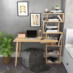 Decorotika Vina 7 Shelf Computer Desk with Bookcase Oak - Size: 146.6 x 138.6 x 55cm - Yellow - Wilko - thumbnail 5