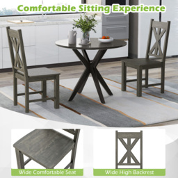 Costway Set of 2 Grey Rubberwood Frame Dining Chairs with Hollowed Backrest - Wilko - thumbnail 6