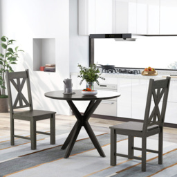 Costway Set of 2 Grey Rubberwood Frame Dining Chairs with Hollowed Backrest - Wilko - thumbnail 1
