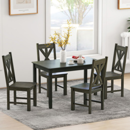 Costway Set of 2 Grey Rubberwood Frame Dining Chairs with Hollowed Backrest - Wilko - thumbnail 4