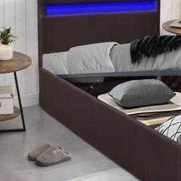 Comfy Living Small Brown Faux Leather Ottoman Bed Frame with LED - Size: Single - Wilko - thumbnail 6
