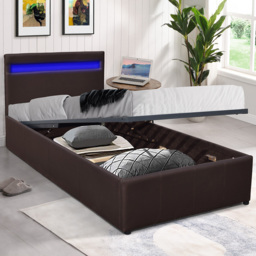 Comfy Living Small Brown Faux Leather Ottoman Bed Frame with LED - Size: Single - Wilko